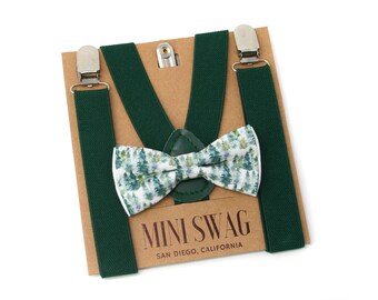 Forest Bow Tie & Green Suspenders --- Perfect for Woodland Wedding, Christmas Outfit, Ring Bearer, Cake Smash, Baby, Toddler, Mens Sizes