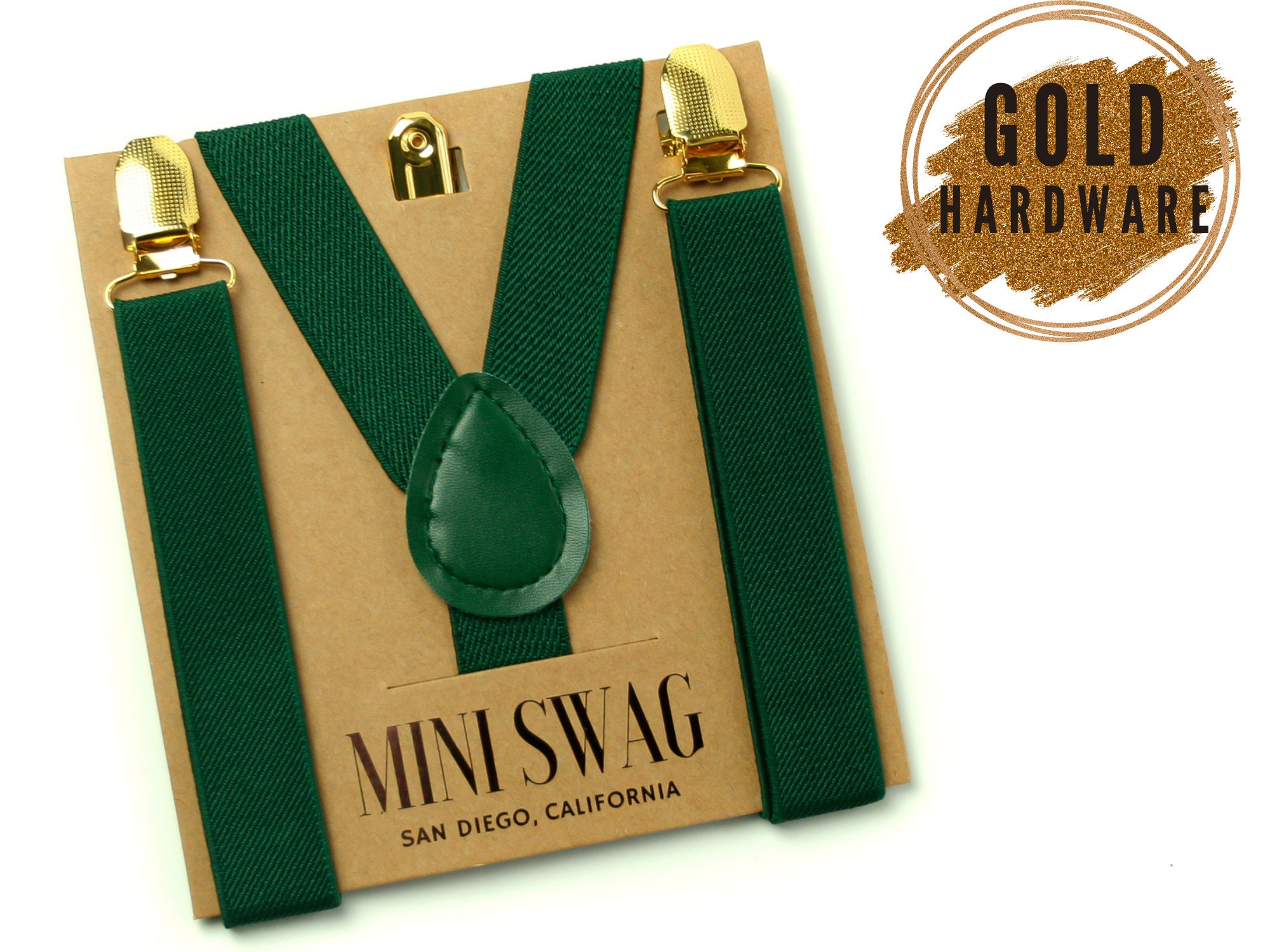 Hunter Green Suspenders with Gold Clips --- BABY-MENS Sizes, PERFECT for Ring Bearer, Page Boy, Groomsmen, Braces, Wedding, Juniper, Forest