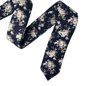 Navy Blue and Pale Blush Pink Floral Necktie and Pocket Square --- PERFECT for Groomsmen, Ring Bearer, Garden Wedding, Birdy Grey Match