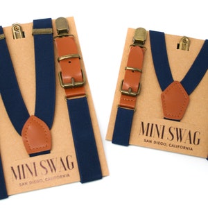 Navy Blue Leather Buckle Suspenders --- Baby-Men&#39;s SIZES --- PERFECT for Groomsmen, Ring Bearer, Page Boy Outfit, Cake Smash, Wedding