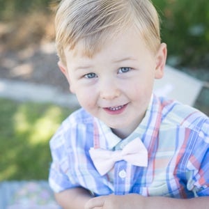 Light Pink Bow Tie & Gray SuspendersPERFECT for Ring Bearer Outfit, Boys Bow Tie and Suspenders Set, Blush Baby Bow Tie, Cake Smash Outfit image 4