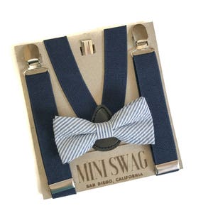 Navy Blue Seersucker Bow Tie & Suspenders --- Perfect for Ring Bearer Outfit, Groomsmen, Cake Smash, 1st Birthday, Boys Holiday Outfit, Gift