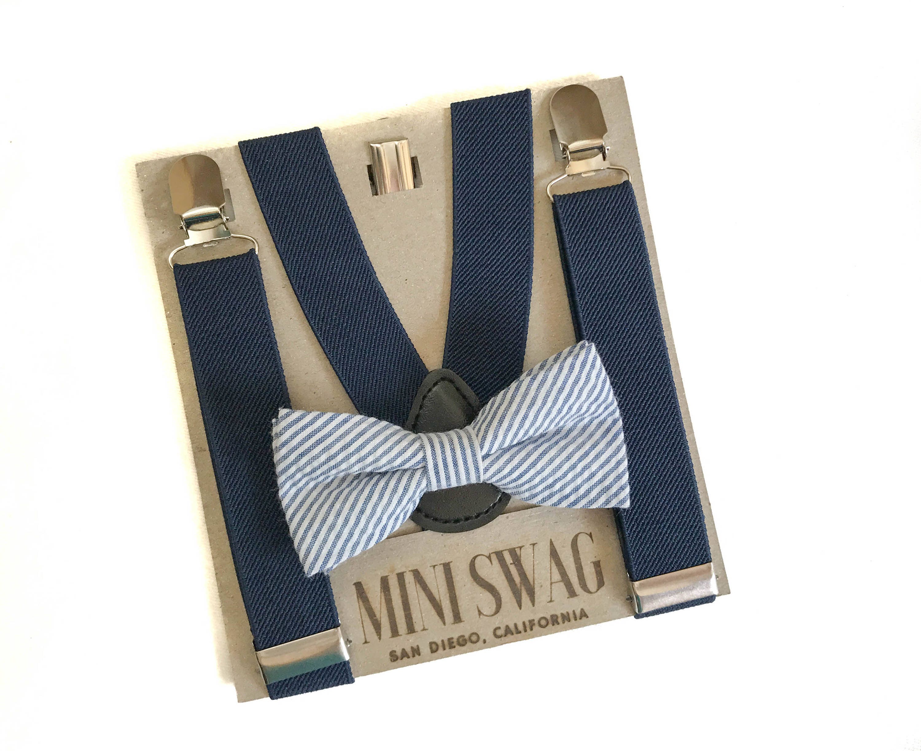 Navy Blue Seersucker Bow Tie 