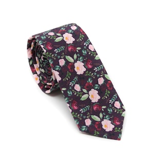 Marsala Burgundy Floral Bow Tie or Necktie -- PERFECT for Ring Bearer Outfit, Page Boy, Groomsmen, Wedding Gift, Wine, Blush
