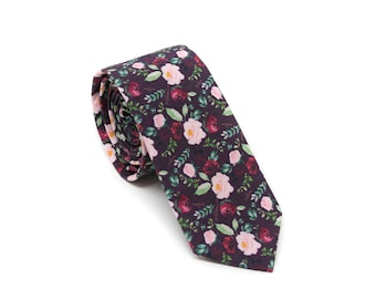Marsala Burgundy Floral Bow Tie or Necktie -- PERFECT for Ring Bearer Outfit, Page Boy, Groomsmen, Wedding Gift, Wine, Blush