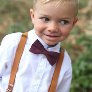Marsala Bow Tie & Leather Suspendersperfect for Boys Wine - Etsy