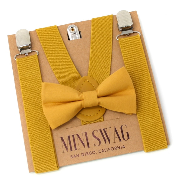 Mustard Yellow Bow Tie & Suspenders --- PERFECT for Ring Bearer or Page Boy Outfit, Groomsmen, Fall Wedding, Cake Smash, 1st Birthday, Gift