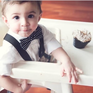 Boys Black and White Polka Dot Bow Tie & Black Suspenders