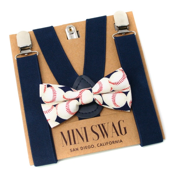 Baseball Bow Tie and Navy Blue Suspenders --- PERFECT for Boys Birthday Party, Opening Day, Cake Smash, Father And Son Pictures, Coach Gift