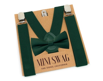 Hunter Green Bow Tie & Suspenders--PERFECT for David's Bridal Juniper Color Match, Groomsmen, Ring Bearer or Page Boy Outfit, Dark Green