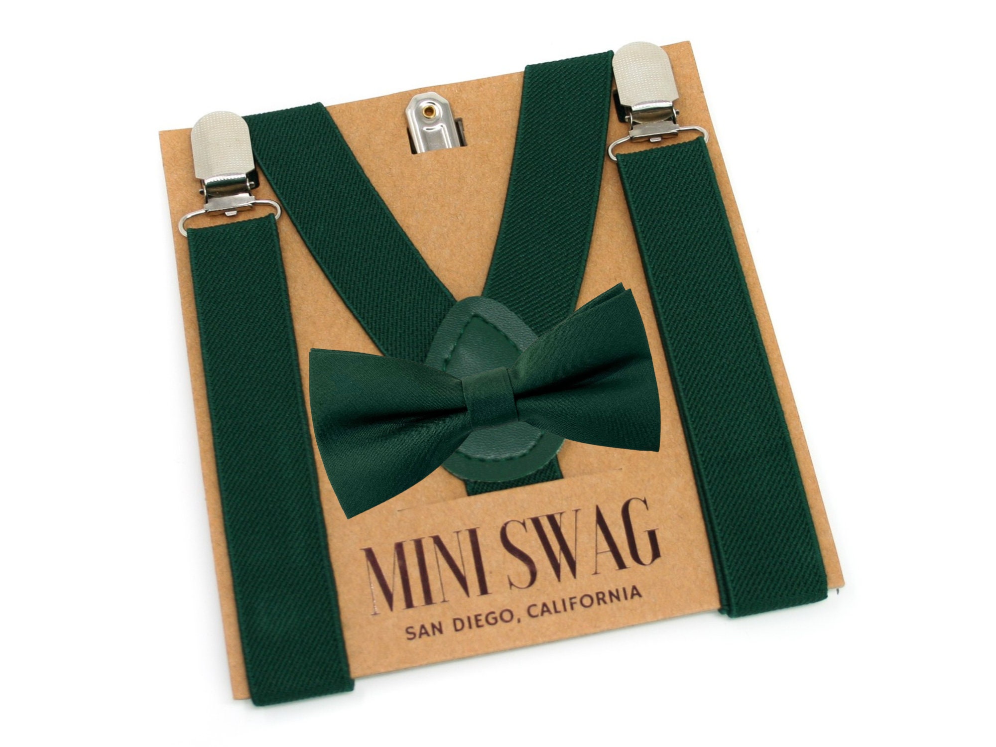 Forest Green Bow Tie & Suspenders--PERFECT for David's Bridal Juniper Color Match, Groomsmen, Ring Bearer or Page Boy Outfit, Dark Green