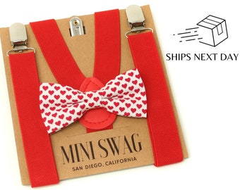 Red Heart Bow Tie & Suspenders --- PERFECT for Valentines Gift for Boys, Toddler, Men, Outfit, Cake Smash, Baby Shower