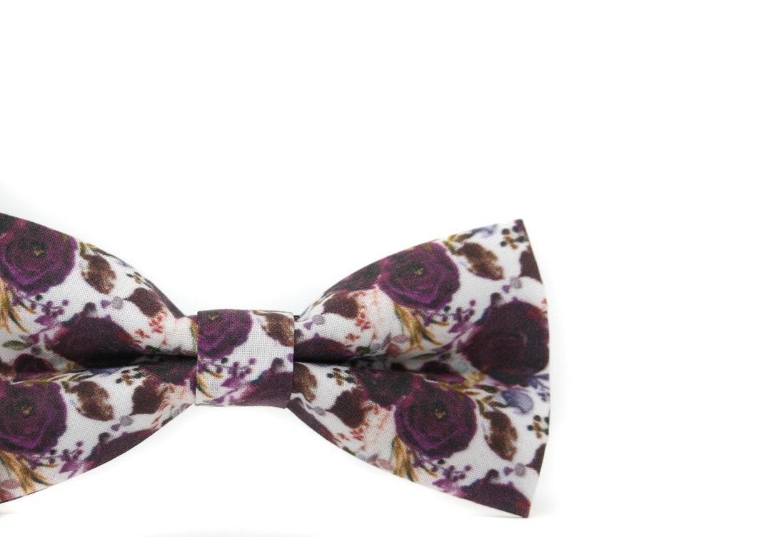 Plum Floral Bow Tie PERFECT for Groomsmen Ring Bearer or - Etsy