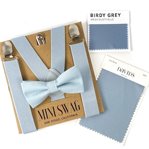 Dusty Blue Bow Tie & Suspenders -- PERFECT for Ring Bearer, Groomsmen, Wedding Outfits, Page Boy, Cake Smash, Davids Bridal Color Match