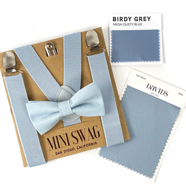 Dusty Blue Bow Tie & Suspenders -- PERFECT for Ring Bearer, Groomsmen, Wedding Outfits, Page Boy, Cake Smash, Davids Bridal Color Match