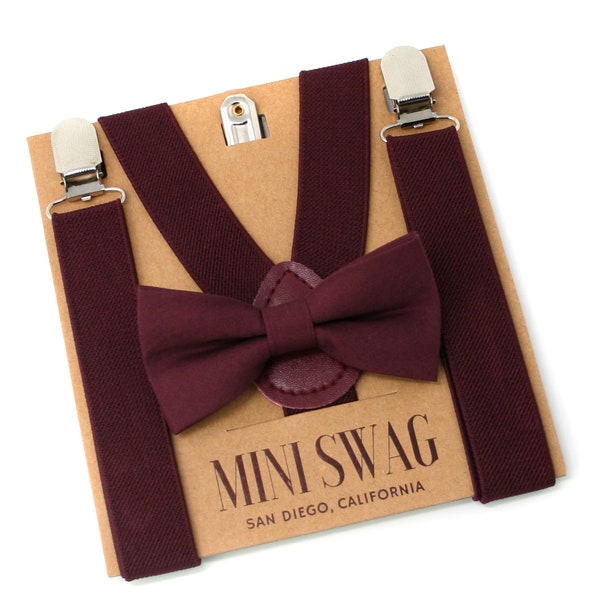 Marsala Bow Tie & Wine Suspenders - PERFECT for a Ring Bearer, Page Boy, Groomsmen, Wedding, Maroon, Burgundy, Birdy Grey Cabernet, Sangria