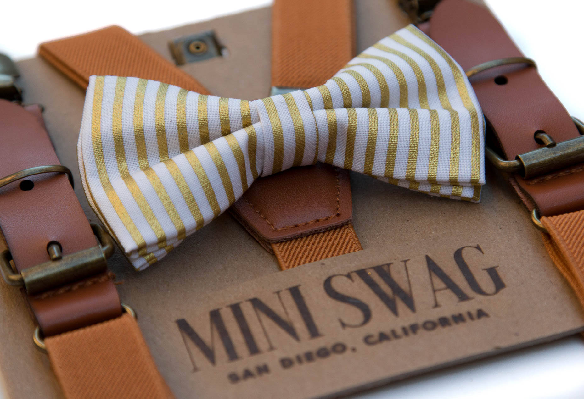Gold Stripe Bow Tie and Leather Suspenders Toddler Suspenders Etsy