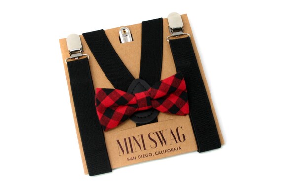 Buffalo Plaid Bow Tie, Boys Valentine's Outfit, Toddler Suspenders Black, Outfits for Boys, Valentine's Bow Tie, Baby Bowtie Suspenders