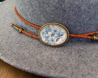 Cinta floral para sombrero de mujer / Azul empolvado, rosa, naranja quemado, verde oliva / Inspiración vintage