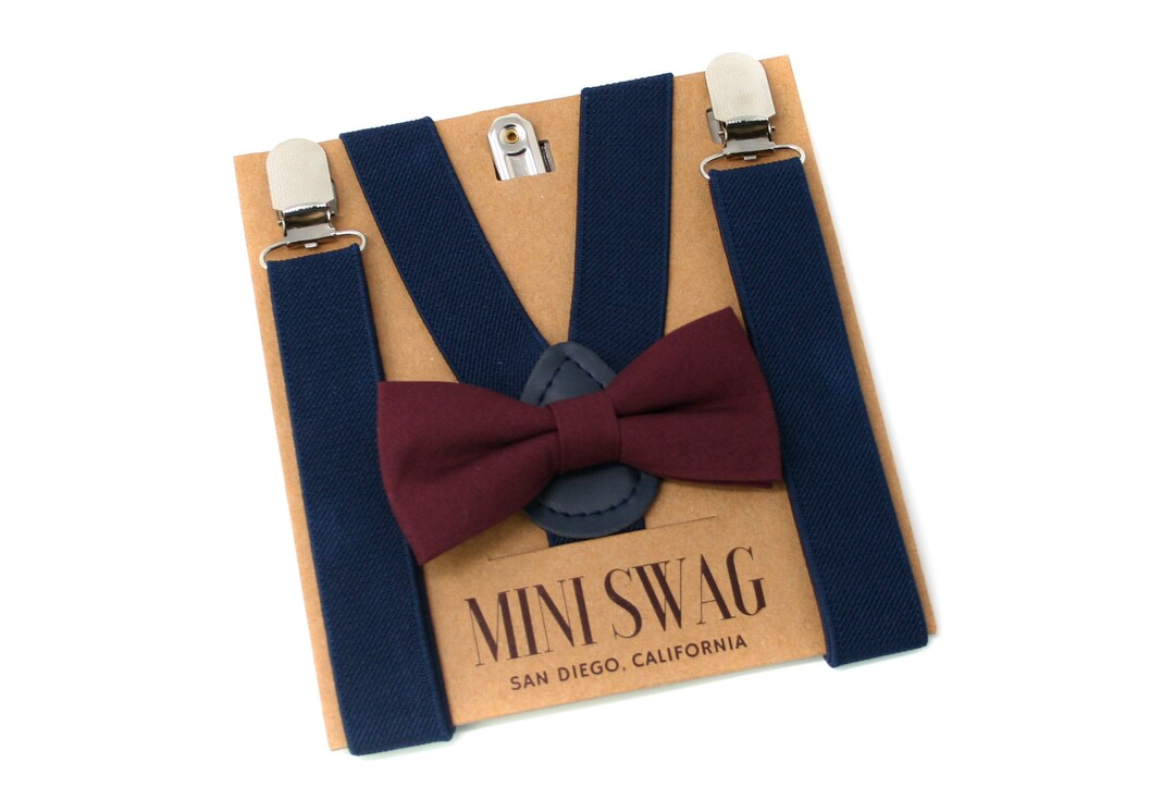 Marsala Bow Tie and Navy Suspender Set PERFECT for Ring - Etsy Singapore