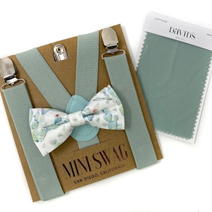 Cactus Bow Tie & Dusty Sage Suspenders -- PERFECT for Ring Bearer, Groomsmen, Wedding Outfit, Page Boy, Cake Smash, Davids Bridal
