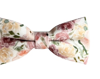 Desert Rose and Champagne Floral Bow Tie, Necktie, or Pocket Square --- PERFECT for Groomsmen, Ring Bearer, Wedding, Quartz, Dusty Rose