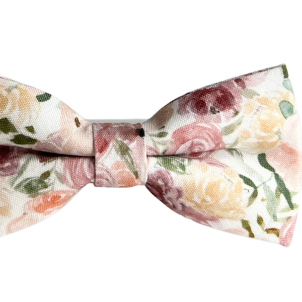 Desert Rose and Champagne Floral Bow Tie, Necktie, or Pocket Square --- PERFECT for Groomsmen, Ring Bearer, Wedding, Quartz, Dusty Rose