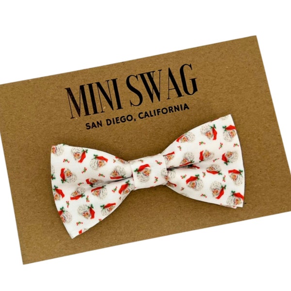 Santa Claus Christmas Bow Tie (White) --- PERFECT for Holiday Gift, Christmas Outfit, Baby, Toddler, Boys, & Adult Sizes