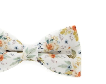 White Fall Floral Bow Tie --- PERFECT for Groomsmen, Ring Bearer or Page Boy Outfit, Wedding Gift, Father's Day, Matching