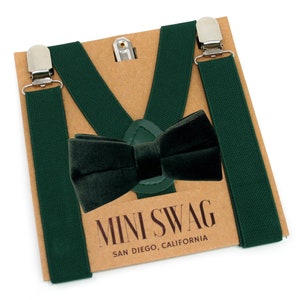 Dark Green VELVET Bow Tie & Suspenders --- PERFECT for a Ring Bearer, Page Boy, Groomsmen, Baby Christmas Outfit, Hunter, Juniper, Emerald