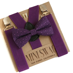 Plum Dot Bow Tie and Suspenders--PERFECT for Wedding,Ring Bearer or Page Boy Outfit,Purple birthday,Cake Smash,Baby