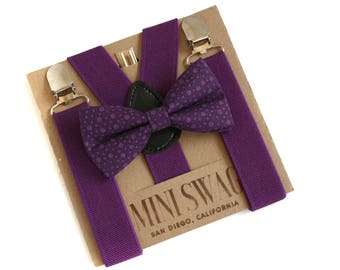 Plum Dot Bow Tie and Suspenders--PERFECT for Wedding,Ring Bearer or Page Boy Outfit,Purple birthday,Cake Smash,Baby