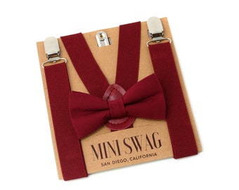 Burgundy Bow Tie and Suspenders --- PERFECT for  Ring Bearer Outfit, Groomsmen, Page Boy, Cake Smash, 1st Birthday --- BABY-ADULT Sizes
