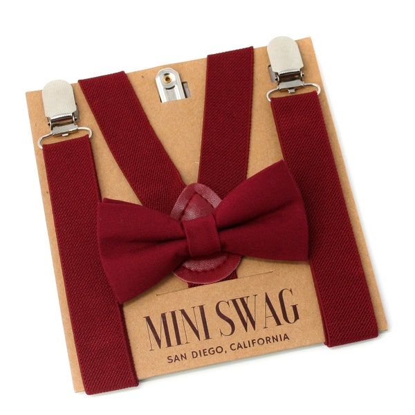 Burgundy Bow Tie and Suspenders --- PERFECT for  Ring Bearer Outfit, Groomsmen, Page Boy, Cake Smash, 1st Birthday --- BABY-ADULT Sizes