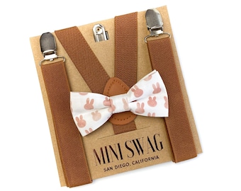 Pajarita de conejito marrón y tirantes color café --- PERFECTO para atuendos de Pascua para niños, rellenos de canastas, fotos de primavera, regalo de baby shower, iglesia