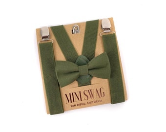 Olive Green Bow Tie & Suspenders --- PERFECT for David's Bridal Martini Olive Match, Groomsmen, Ring Bearer Page Boy Outfit, Wedding, Moss