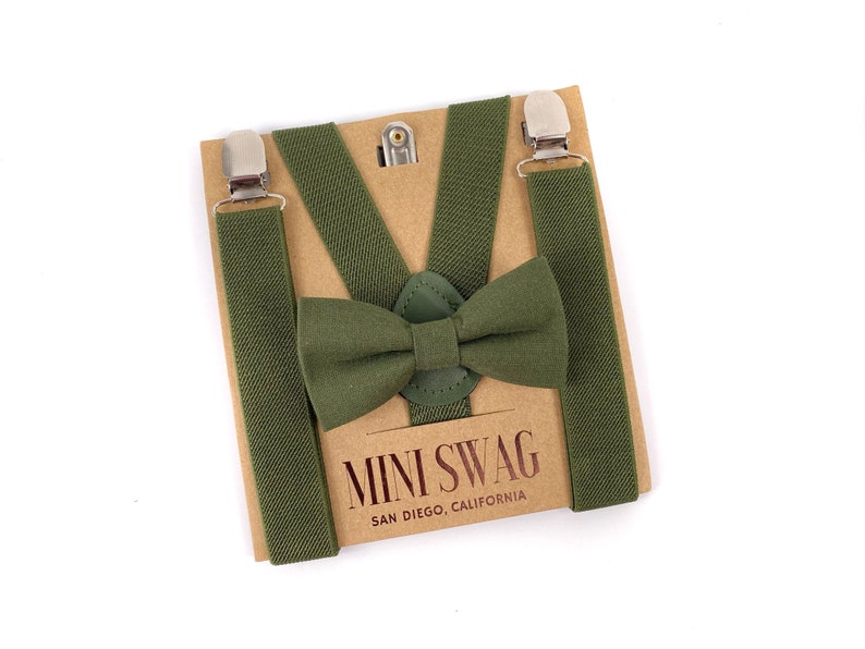 Olive Green Bow Tie & Suspenders PERFECT for David's Bridal Martini Olive Match, Groomsmen, Ring Bearer Page Boy Outfit, Wedding, Moss Bow Tie & Suspenders