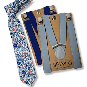 Dusty Blue and Royal Blue Floral Necktie, Bow Tie, or Pocket Square --- PERFECT for Groomsmen, Ring Bearer, Wedding, Dusty Blue