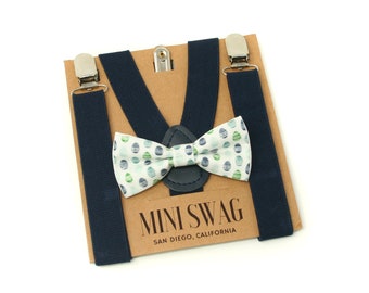 Easter Egg Bow Tie & Navy Blue Suspenders --- PERFECT for Boys Easter or Church Outfit, Gift, Baby Birthday or Spring Outfit