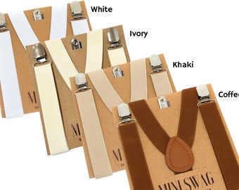 White, Ivory, Khaki, Coffee Brown Suspenders --- Baby through Adult Sizes, PERFECT for Weddings, Cake Smash, Birthdays, Ring Bearer Outfit