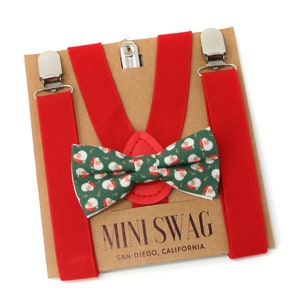 Vintage Santa Christmas Bow Tie and Red Suspenders--PERFECT for Holiday Party, Christmas Outfits, Baby, Toddler, Boys, Adult Sizes