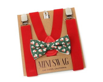Vintage Santa Christmas Bow Tie and Red Suspenders--PERFECT for Holiday Party, Christmas Outfits, Baby, Toddler, Boys, Adult Sizes