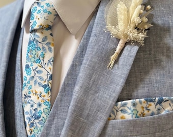 Dusty Blue Floral Necktie, Bow Tie, or Pocket Square --- PERFECT for Groomsmen, Twilight, Slate, Steel Blue Wedding