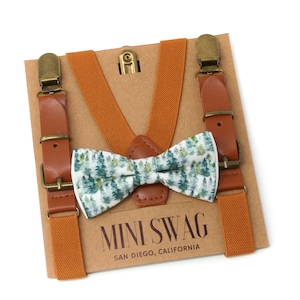 Forest Bow Tie & Leather Suspenders--Perfect for Woodland Wedding, Ring Bearer or Page Boy Outfit, Groomsmen, Boho, Rustic