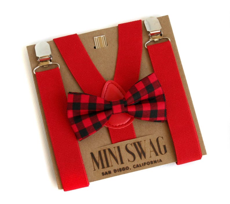 Buffalo Plaid Baby Bow Tie Suspenders Boys Valentine's Etsy
