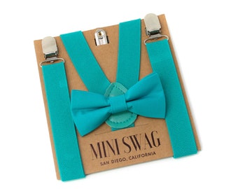 Teal Bow Tie & Suspenders --- PERFECT for Cake Smash, Ring Bearer Outfit, Page Boy, Groomsmen, Davids Bridal Oasis, BABY-ADULT Sizes