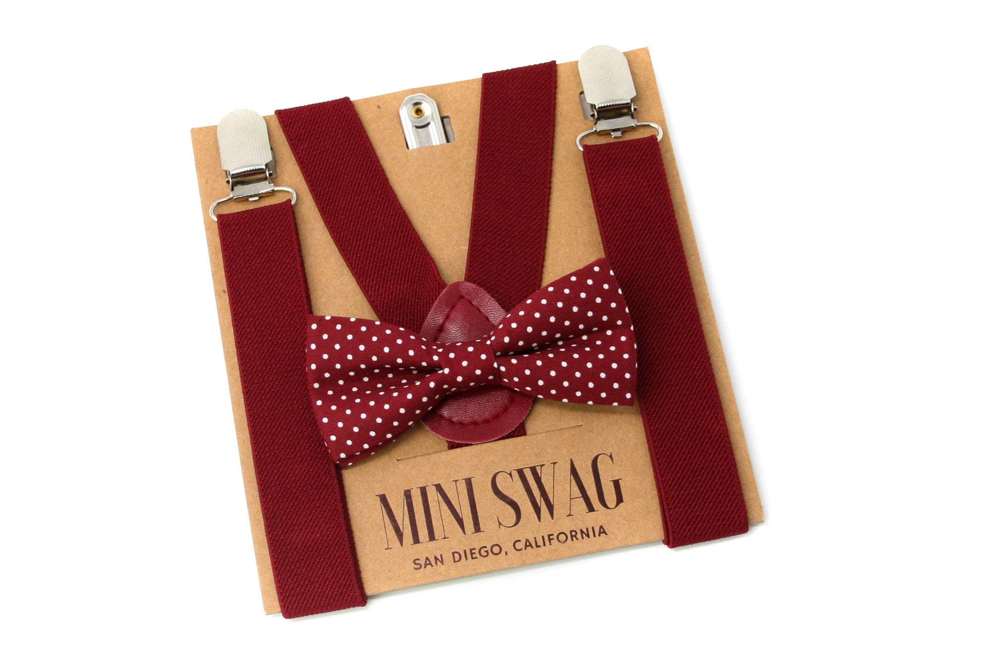 Burgundy Polka Dot Bow Tie and Burgundy Suspenders -- PERFECT for Cake Smash, First Birthday, Ring Bearer, Page Boy Outfit or Gift