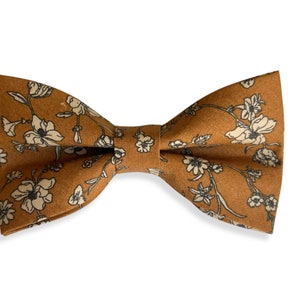 Rust and Champagne Floral Bow Tie, Necktie, and Pocket Square