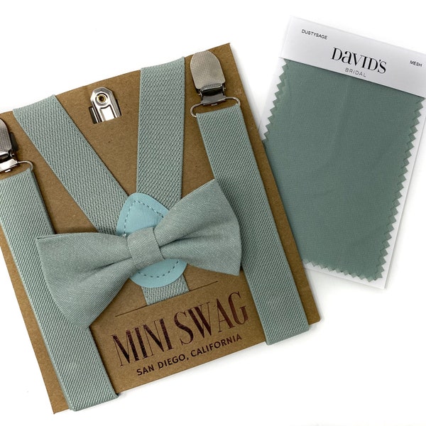 Dusty Sage Bow Tie & Suspenders -- PERFECT for Ring Bearer, Groomsmen, Wedding Outfits, Page Boy, Cake Smash, David's Bridal, Azazie Agave