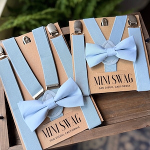 Dusty Blue Bow Tie and Suspenders | Wedding Outfit, Ring Bearer, Groomsmen | Coordinates Davids Bridal